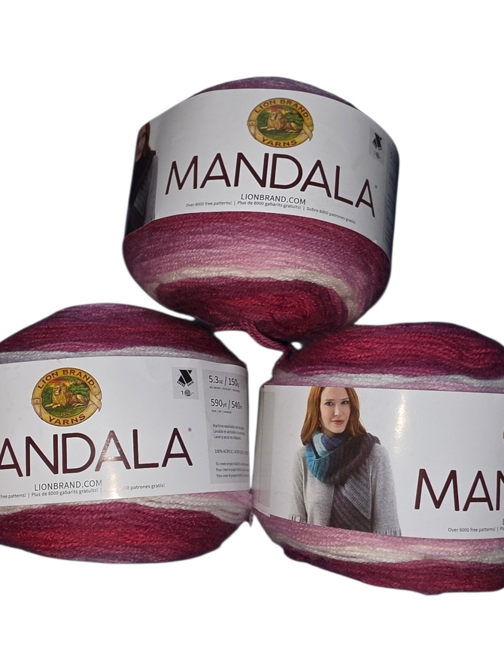 Lion Brand Mandala Yarn – Cupid #227 – Lot of 3 Cakes
